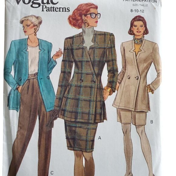 Vintage 90s Vogue Pattern 8181 Uncut Jacket Double Breasted Skirt Pants 8 10 12 - Picture 1 of 4